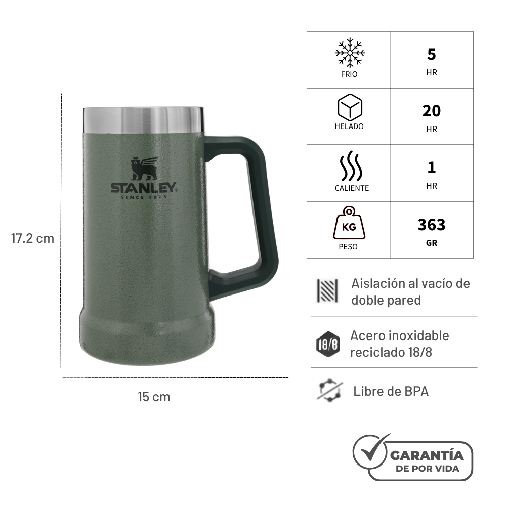 BEER STEIN HAMMERTONE GREEN 709 ML